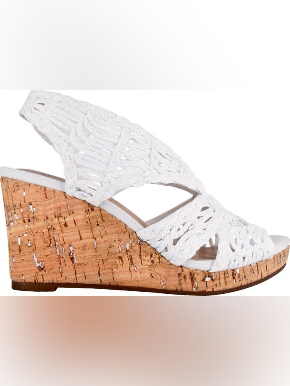 IMPO || Terinee Woven Raffia Strappy Crochet Wedge Sandal in Ivory - SZ 7M